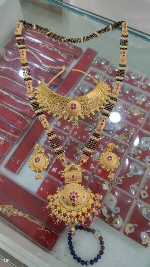 Antique Pink AD Micro Finishing One Gram Long Mangalsutra With Choker Necklace Jewellery Set